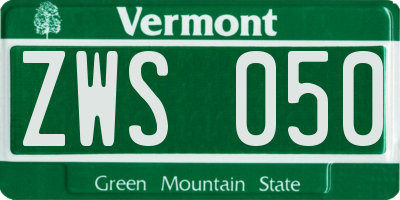 VT license plate ZWS050