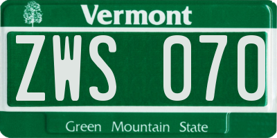 VT license plate ZWS070