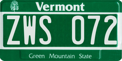 VT license plate ZWS072