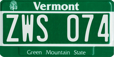 VT license plate ZWS074