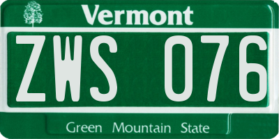 VT license plate ZWS076
