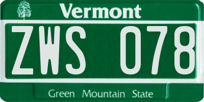 VT license plate ZWS078