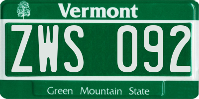 VT license plate ZWS092