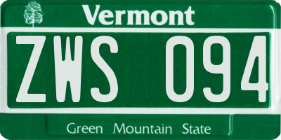 VT license plate ZWS094