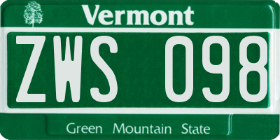 VT license plate ZWS098