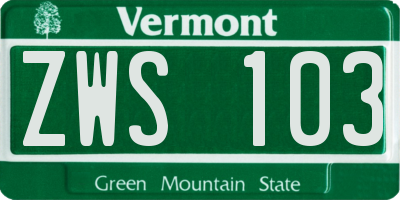VT license plate ZWS103