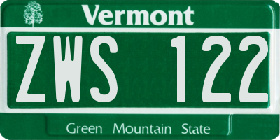 VT license plate ZWS122