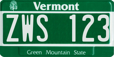 VT license plate ZWS123