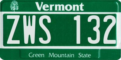 VT license plate ZWS132