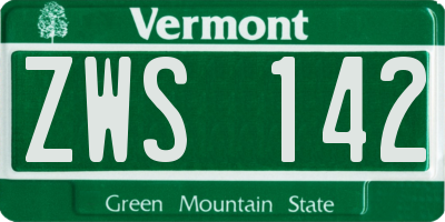 VT license plate ZWS142