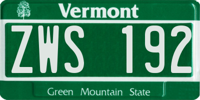 VT license plate ZWS192