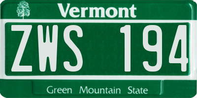 VT license plate ZWS194