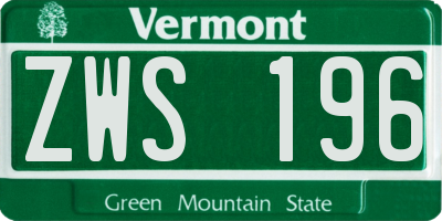 VT license plate ZWS196