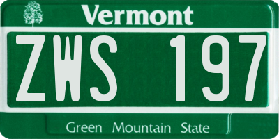 VT license plate ZWS197