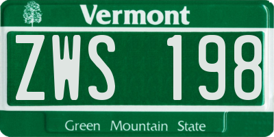 VT license plate ZWS198