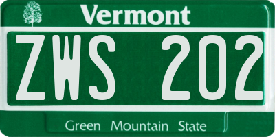 VT license plate ZWS202