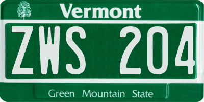 VT license plate ZWS204