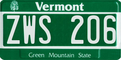 VT license plate ZWS206