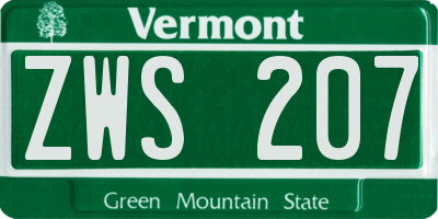 VT license plate ZWS207