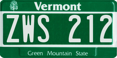 VT license plate ZWS212