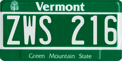 VT license plate ZWS216