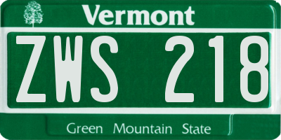 VT license plate ZWS218