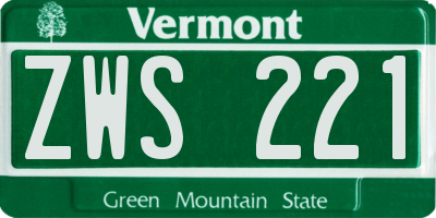 VT license plate ZWS221