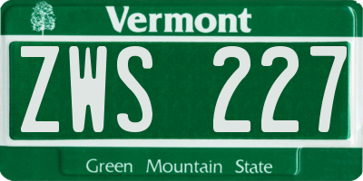 VT license plate ZWS227