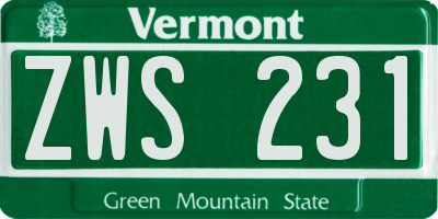 VT license plate ZWS231