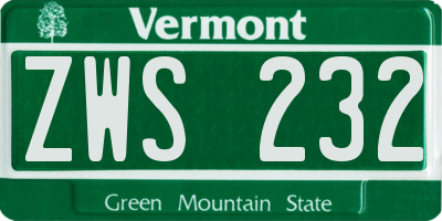 VT license plate ZWS232