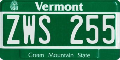 VT license plate ZWS255