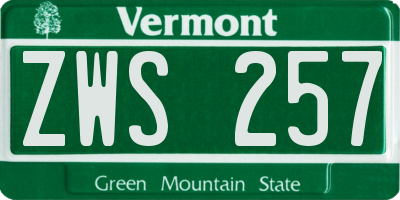 VT license plate ZWS257