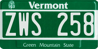 VT license plate ZWS258
