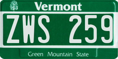 VT license plate ZWS259