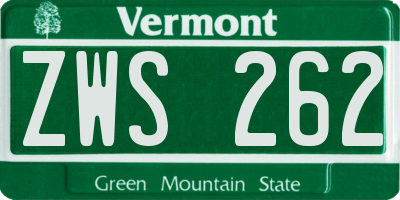 VT license plate ZWS262