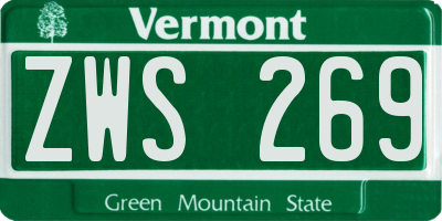 VT license plate ZWS269
