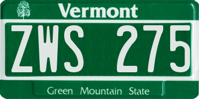 VT license plate ZWS275