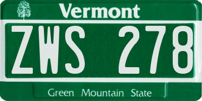VT license plate ZWS278