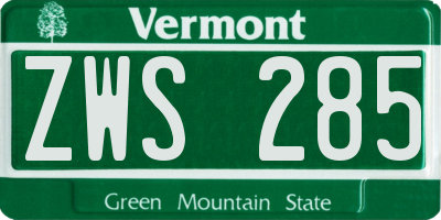 VT license plate ZWS285