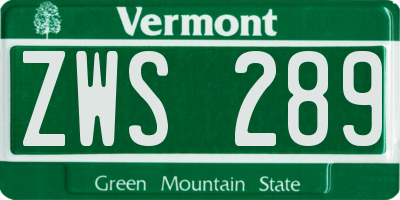 VT license plate ZWS289
