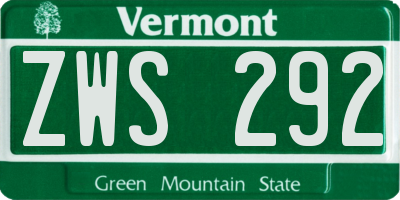 VT license plate ZWS292
