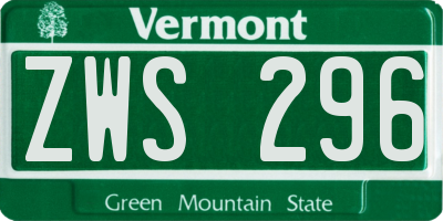 VT license plate ZWS296