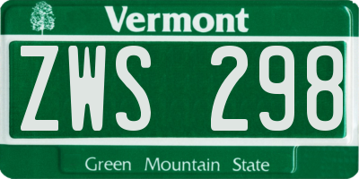VT license plate ZWS298