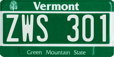 VT license plate ZWS301