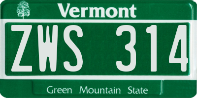 VT license plate ZWS314