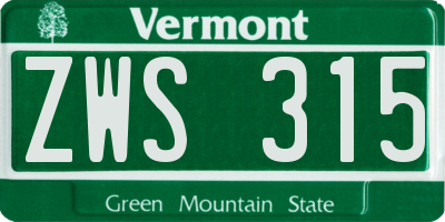 VT license plate ZWS315
