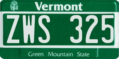 VT license plate ZWS325