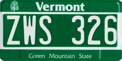 VT license plate ZWS326