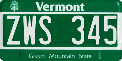 VT license plate ZWS345