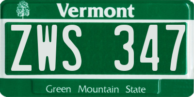 VT license plate ZWS347